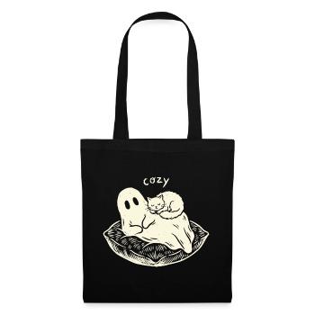 Cozy Ghost Süße Katze Gespenst Geschenk - Stoffbeutel - Schwarz - Vorne