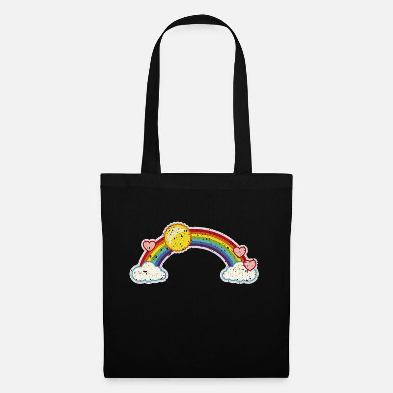 Regenbogen Sonne Herz Wolken Glück Grunge Graffiti - Stoffbeutel - Schwarz