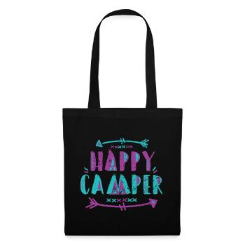 Camping Shirts - Happy Camper - Stoffbeutel - Schwarz - Vorne