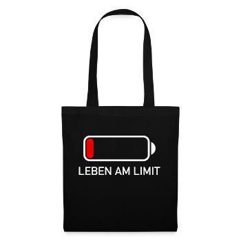 Leben am Limit Lustiger Spruch Geschenk Handy Akku - Stoffbeutel - Schwarz - Vorne