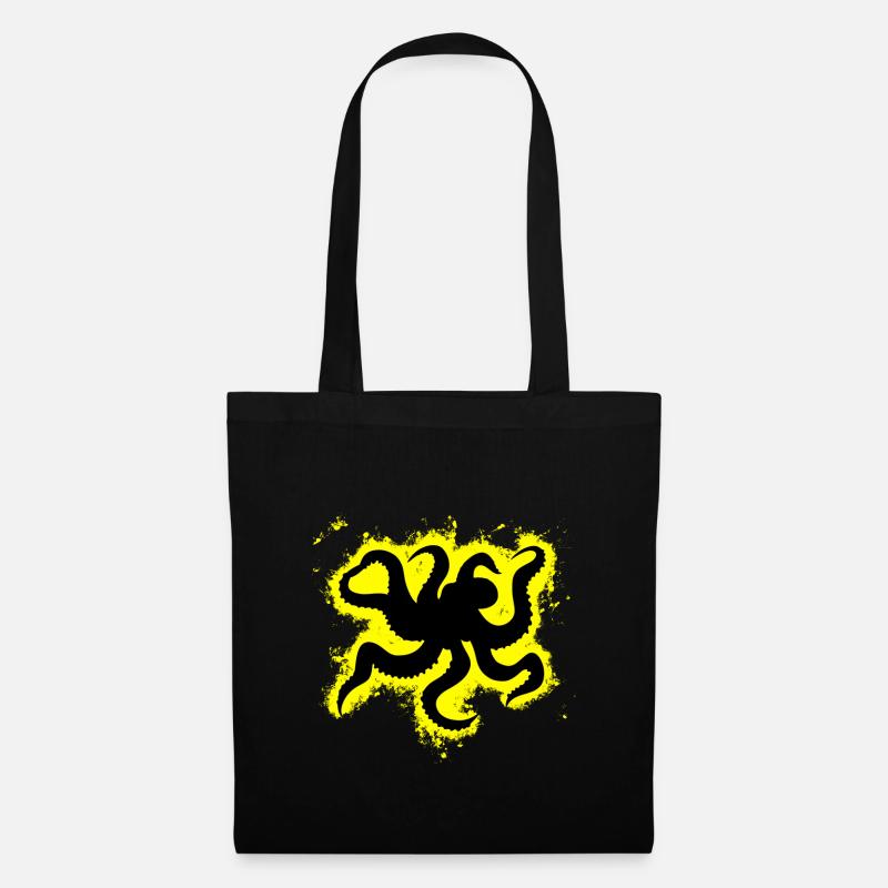 Silhouette pieuvre vectorielle graphique jaune et noir - Sac en tissu - noir