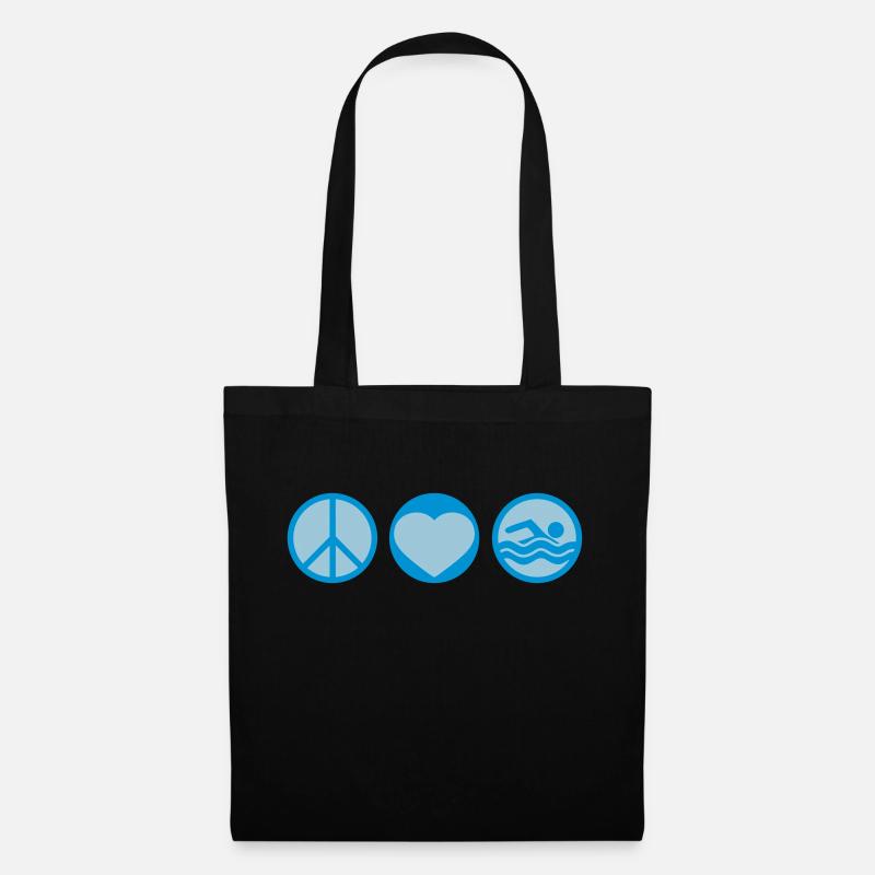 schwimmen liebe peace zeichen symbol herz urlaub m - Stoffbeutel - Schwarz