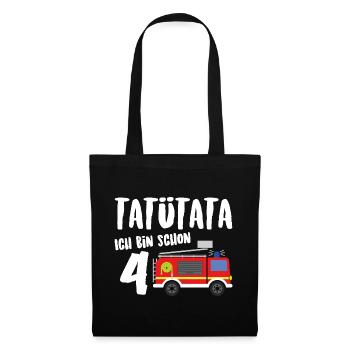 Feuerwehrauto Tatü Tata Ich bin schon 4 Jahre - Stoffbeutel - Schwarz - Vorne