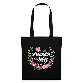 Beste Freundin der Welt Blumenkranz Herz Geschenk - Stoffbeutel - Schwarz - Vorne