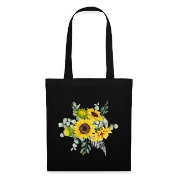 Aquarell Sonnenblumen Strauß mit gelber Blüte - Stoffbeutel - Schwarz - Vorne