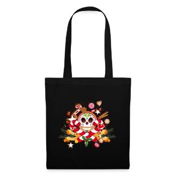 Lebkuchenmann Sugar Skull Dekor für Weihnachten - Stoffbeutel - Schwarz - Vorne
