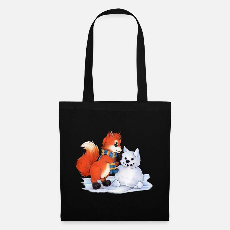 Niedlicher Winter Fuchs mit Schneemann Geschenk - Stoffbeutel - Schwarz