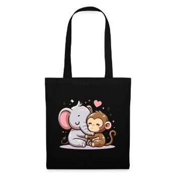 Câlin Éléphant Et Singe Amoureux - Sac en tissu - noir - Devant