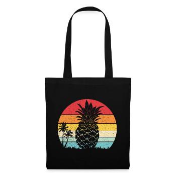 Ananas-Sommer-Retro-Strand, Vintage-Sonnenuntergang - Stoffbeutel - Schwarz - Vorne