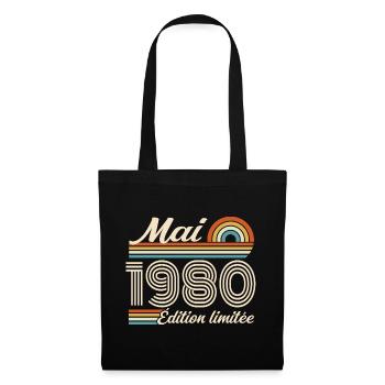 Cadeau Anniversaire 46 ans - Né mai 1980 - Sac en tissu - noir - Devant