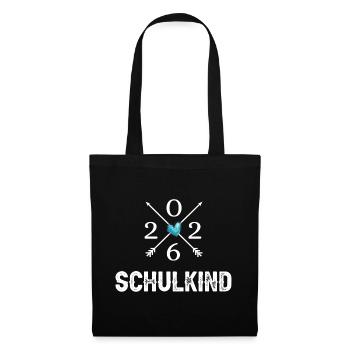 Schulkind 2026 Herz Pfeile weisses Design - Stoffbeutel - Schwarz - Vorne