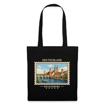 Deutschland Regensburg Vintage Reisemarke - Stoffbeutel - Schwarz - Vorne