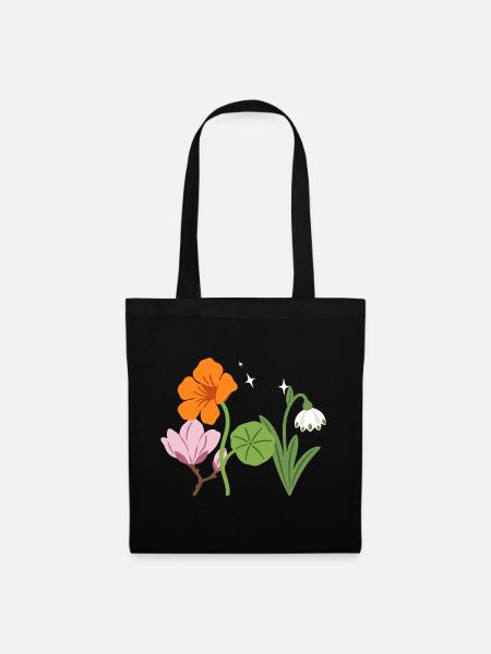 Blumen floral Blumenmotiv Zeichnung Garten - Stoffbeutel - Schwarz