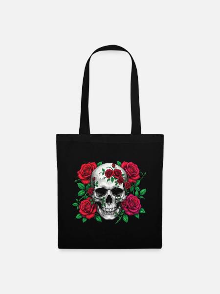 Totenkopf mit Rosen - Stoffbeutel - Schwarz