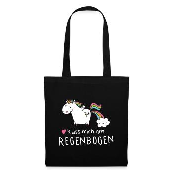 Einhorn Tank Top Damen - Küss mich am Regenbogen - Stoffbeutel - Schwarz - Vorne