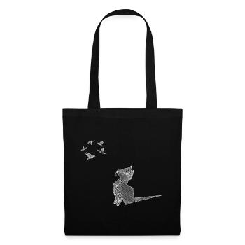 Origami Katze mit Vögeln weiß - Stoffbeutel - Schwarz - Vorne