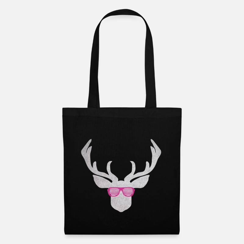 Hirsch mit pinker Brille in silber Farbener Textur - Stoffbeutel - Schwarz