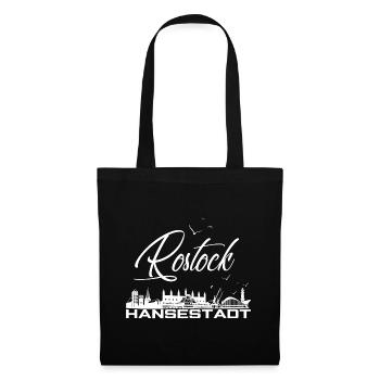 Rostock Hansestadt - Rostock Silhouette mit Möwen - Stoffbeutel - Schwarz - Vorne