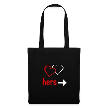 Two hearts hers with arrow Couple woman man - Tote Bag - black - Front
