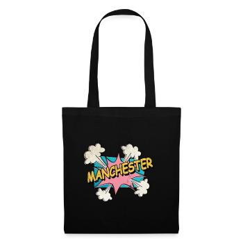 Manchester Angleterre UK City Font Pop Art Comic - Sac en tissu - noir - Devant