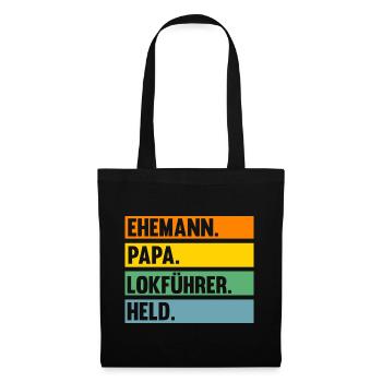 Eisenbahn Dampflok Papa Vater Lokomotive Lokführer - Stoffbeutel - Schwarz - Vorne