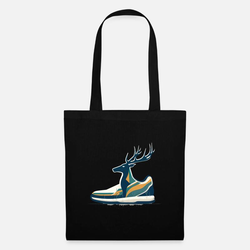 Waldlauf Laufen Hirsch Turnschuh Laufschuh Reh - Stoffbeutel - Schwarz
