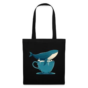 Wal in Teetasse - Stoffbeutel - Schwarz - Vorne