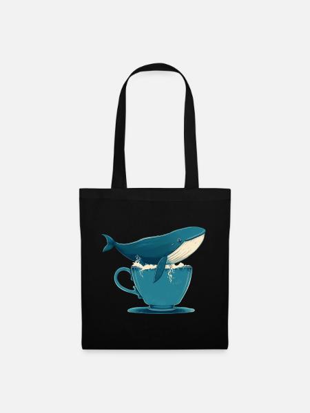 Wal in Teetasse - Stoffbeutel - Schwarz