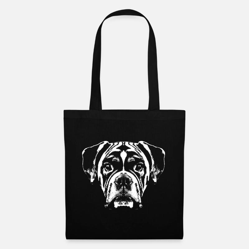 Boxer / Kopf / Hund / Grafik / weiß - Stoffbeutel - Schwarz