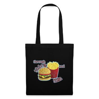 Burger mit Pommes - Stoffbeutel - Schwarz - Vorne