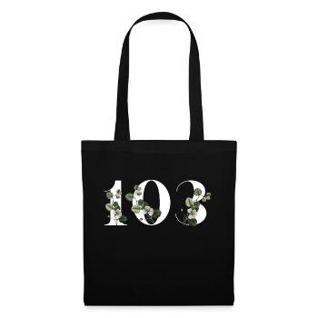 Numéro 103 floral vert - 103e anniversaire floral - Sac en tissu - noir - Devant