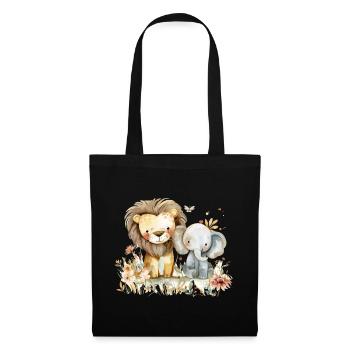Cute Lion And Elephant Friends - Stoffbeutel - Schwarz - Vorne