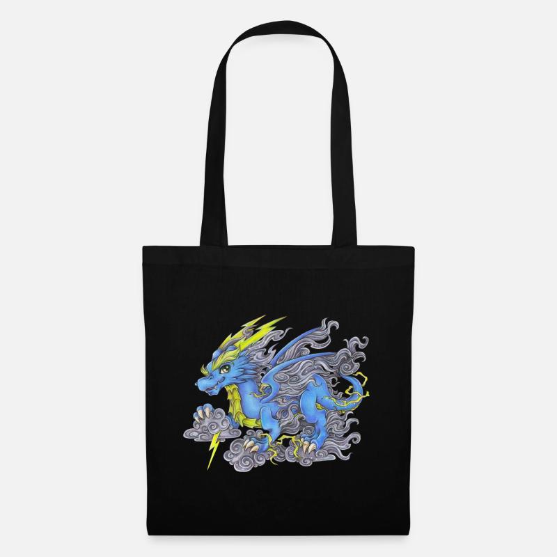 Drache Phantasie Mythologie Blitz Donner Gewitter - Stoffbeutel - Schwarz