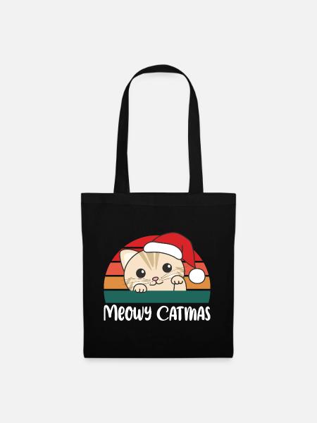 merry catmas lustige Katze Weihnachts Wortspiel - Stoffbeutel - Schwarz