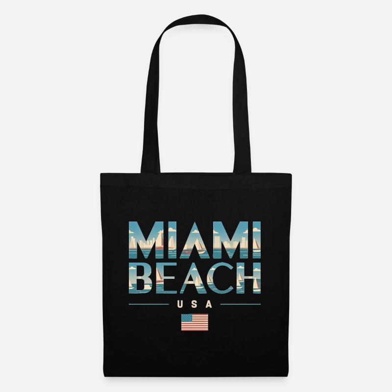 Miami Beach Palmen Stadt Reisedesign - Stoffbeutel - Schwarz