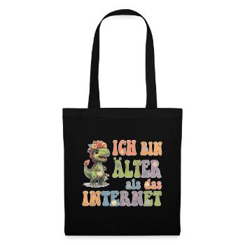 Ich bin älter als das Internet - Hippie Dino  - Stoffbeutel - Schwarz - Vorne
