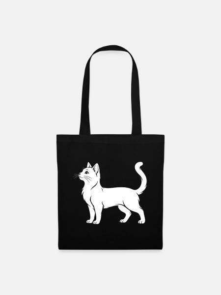 Weiße Katzen-Silhouette - Stoffbeutel - Schwarz
