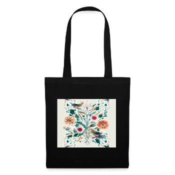 Arbre fleuri avec des oiseaux a fond claire v4 - Sac en tissu - noir - Devant