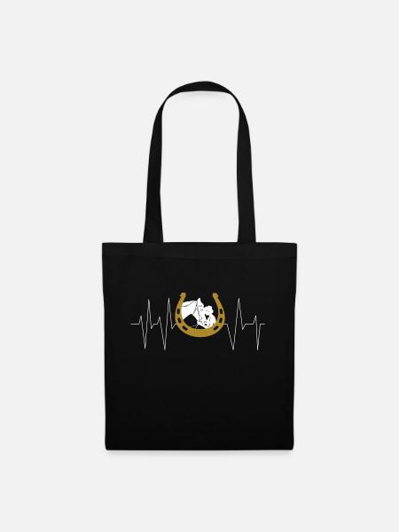 Pferd Hufeisen Herzschlag Puls Reiten T-shirt - Stoffbeutel - Schwarz