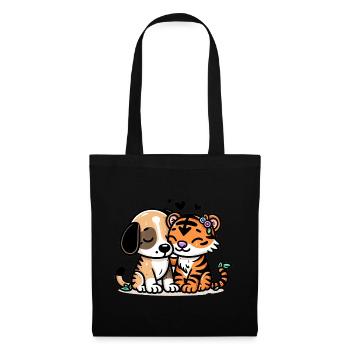 Cuddling Dog And Tiger In Love - Stoffbeutel - Schwarz - Vorne