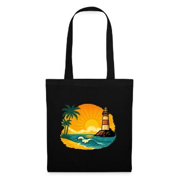 Sunset with lighthouse on tropical beach - Tote Bag - black - Front