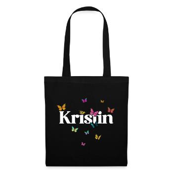 Schöner Mädchenname mit Schmetterlingen KRISTIN - Stoffbeutel - Schwarz - Vorne