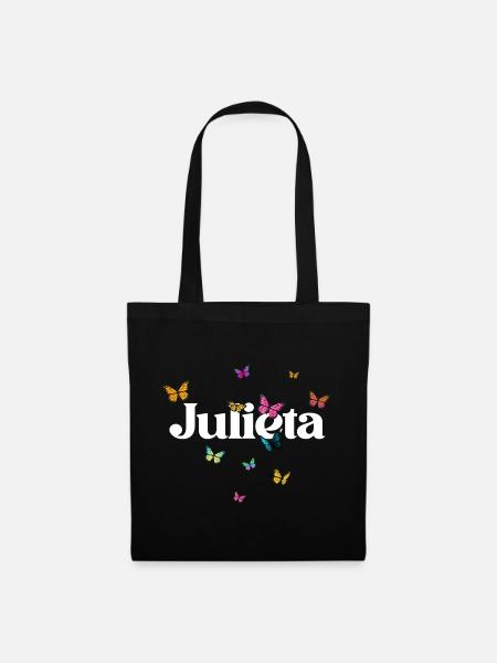 Schöner Mädchenname mit Schmetterlingen JULIETA - Stoffbeutel - Schwarz