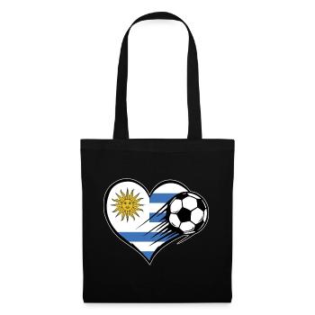 Uruguay Flagge Fußball mit Herz - Stoffbeutel - Schwarz - Vorne