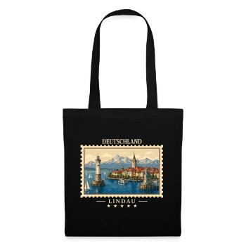Deutschland Lindau Vintage Reisemarke - Stoffbeutel - Schwarz - Vorne