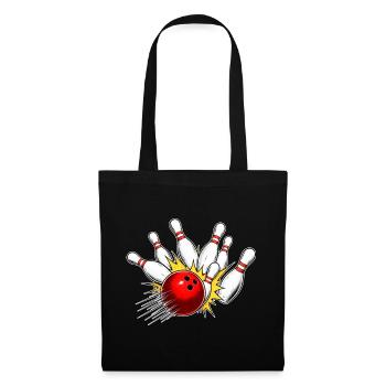 Bowling Strike – Kugel trifft alle Pins - Stoffbeutel - Schwarz - Vorne