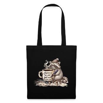 Raccoon Kaffee Morgenstimmung - Stoffbeutel - Schwarz - Vorne