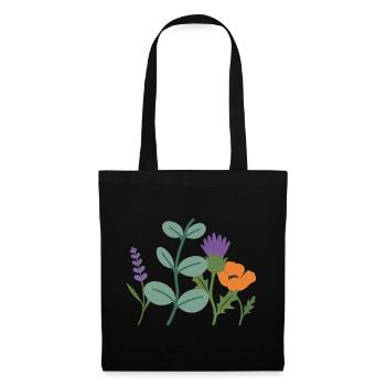 Mohn Blumen Lavendel Distel - Stoffbeutel - Schwarz - Vorne