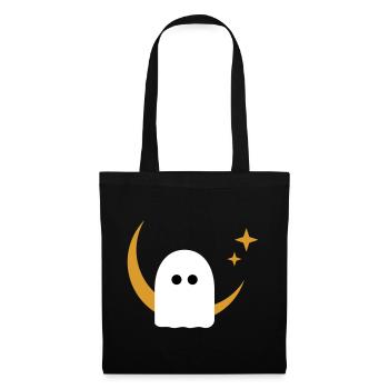 Moon Ghost Badge – Minimal Line‑Art T‑Shirt | Weiß - Stoffbeutel - Schwarz - Vorne