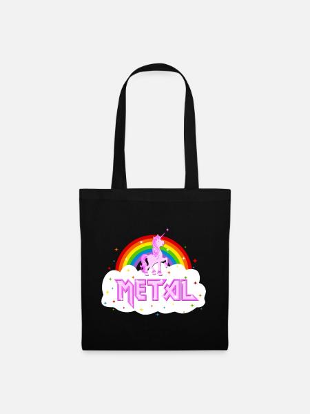 metal musik heavy einhorn regenbogen pink lustig - Stoffbeutel - Schwarz